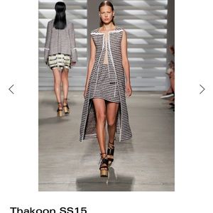 SOLD Thakoon RUNWAY SS2015 long tweed vest with raffia trim and leather ties.
